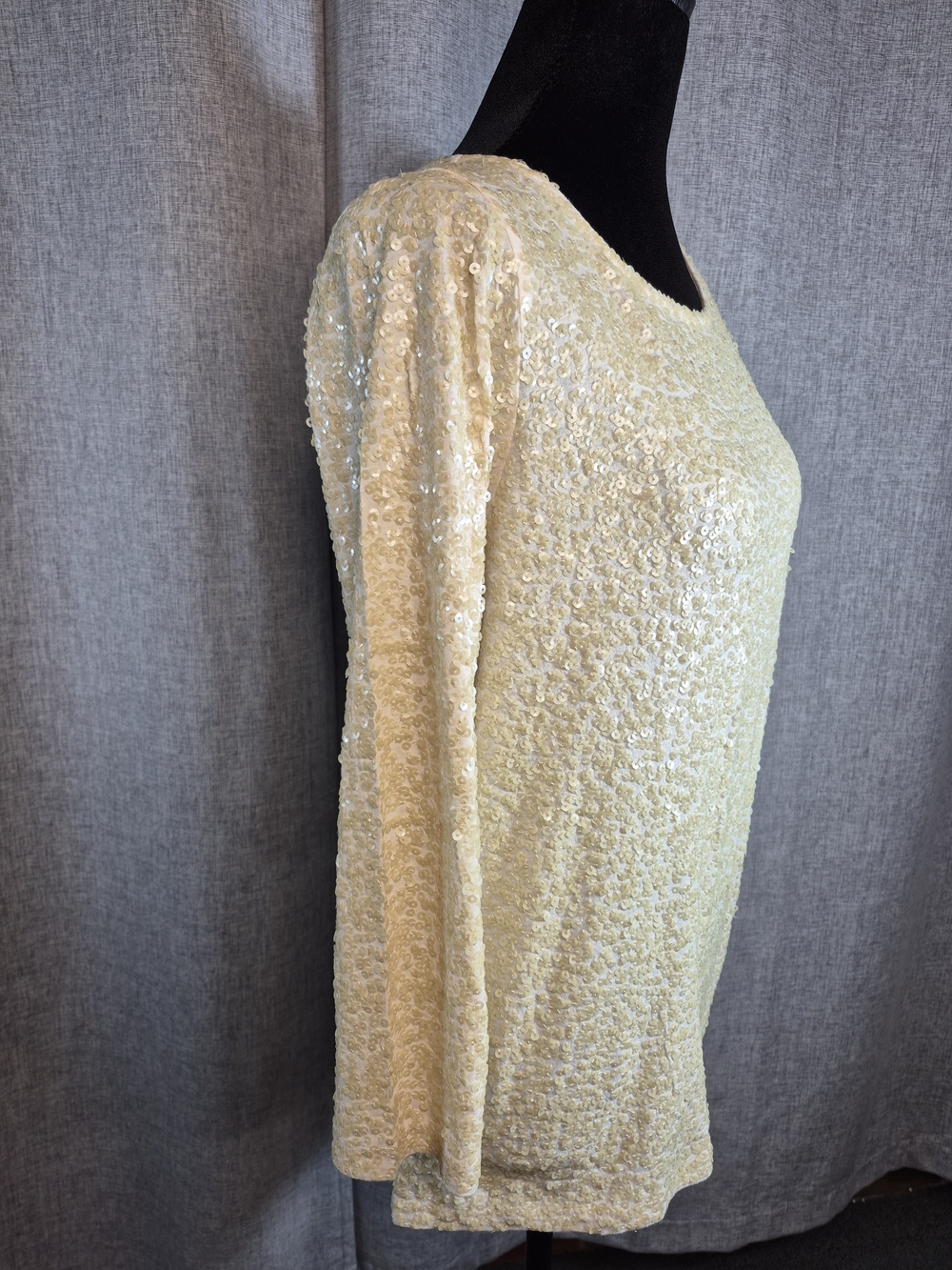 J. Crew Ivory Sequin Embellished Top Medium 3/4 Sleeve Sparkle